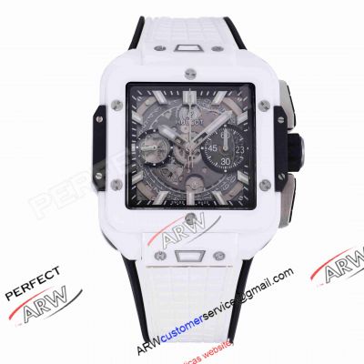 BBF 1:1 Clone Hublot Square Bang 42 White Ceramic Rubber Strap Swiss Watch